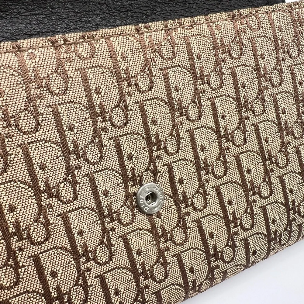 Authentic Christian DIOR Canvas x Leather Monogram Folding Long Wallet